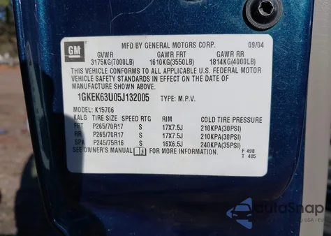2005 GMC Yukon Denali z USA, uszkodzony, nr VIN 1GKEK63U05J132005